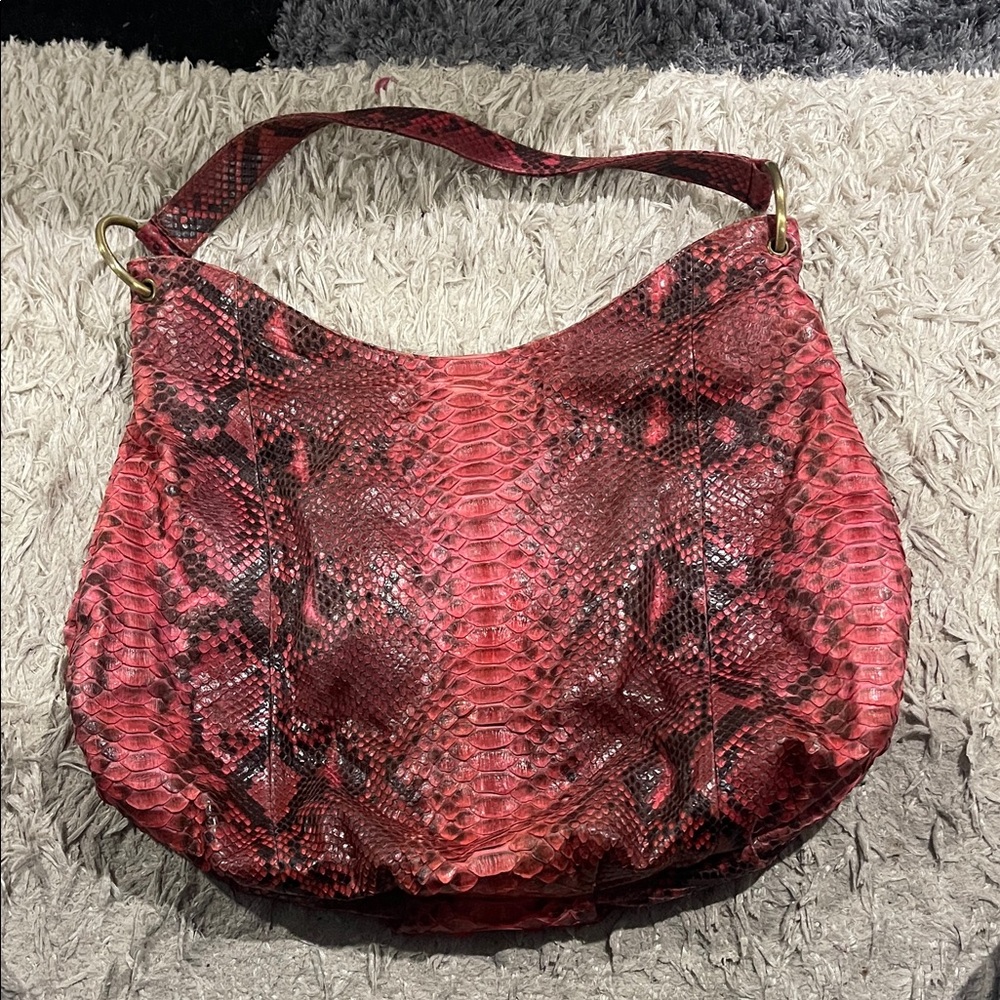 Beirn Red Snake Print Hobo Bag